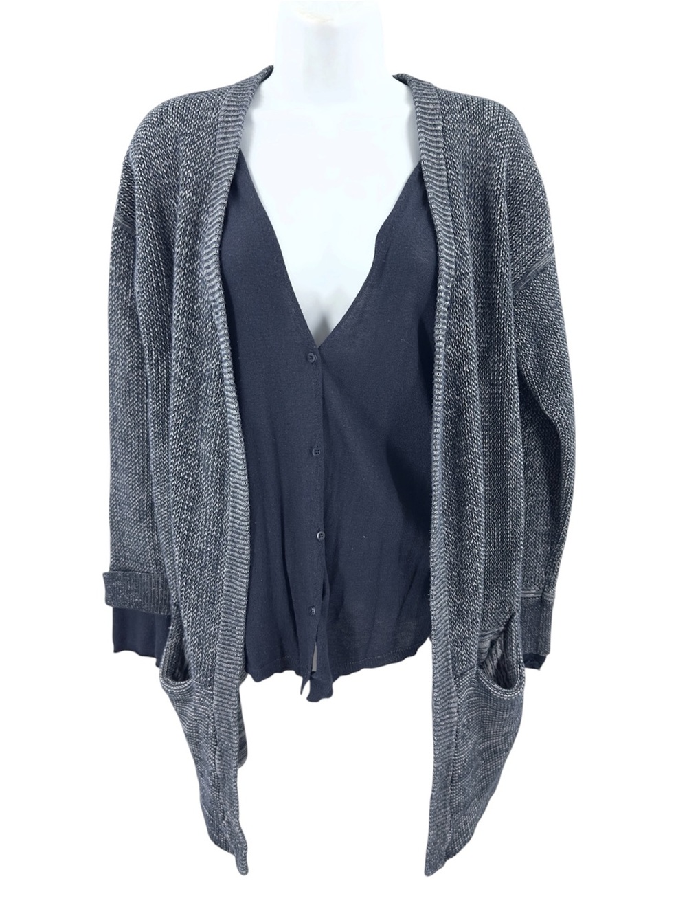Lululemon Vestigan Sweater Cardigan Size 10 Heathered Inkwell / Grey Layered